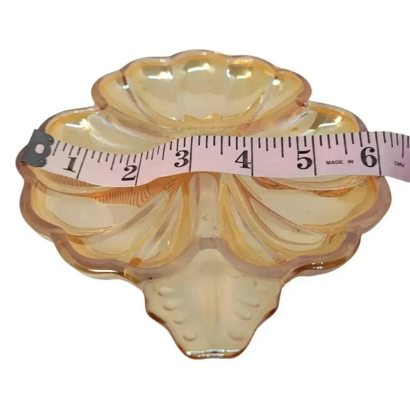 Vintage Jeannette Marigold Carnival Glass Three Leaf Clover Dish - Picture 7 of 8